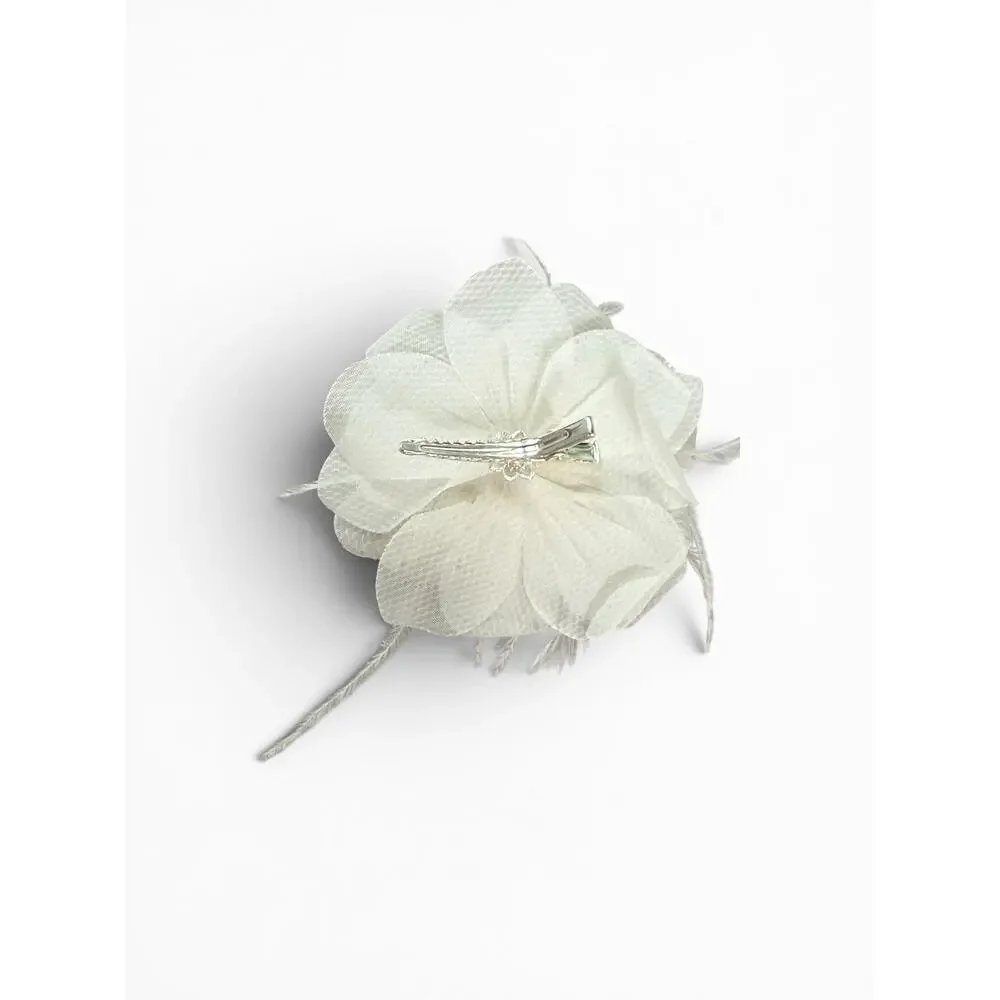 New Bel Aire Bridal Ivory Feather Flower Hair Clip Pearl Style 1965 in Box
